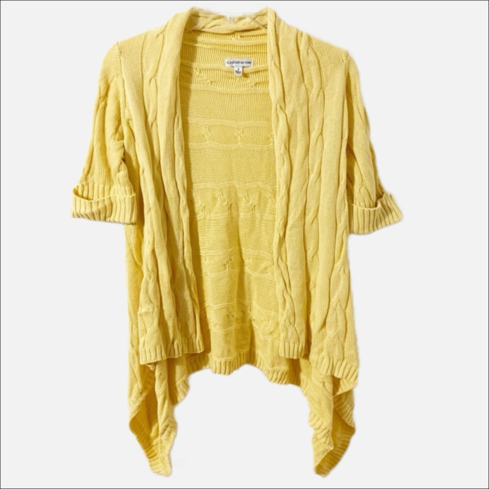 Croft & Barrow Cotton Blend Short Sleeve Cable Knit Waterfall Cardigan Sweater🟡